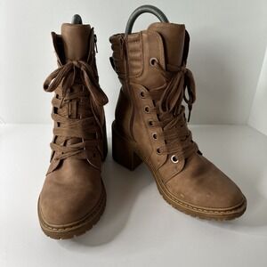 Roxy Womans Eddy Faux Leather Lace Up Boots. Brown Size 9.5 US 7.5 UK ARJB700631